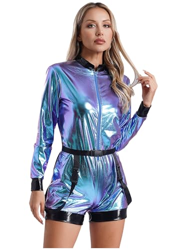 Linjinx Damen Astronaut Kostüm Metallic Bodysuit Jumpsuit Overall Kurz mit Gürtel Weltraum Kostüm Space Girl Halloween Karneval Fasching Kostüm Blau M Linjinx Damen Astronaut Kostüm Metallic Bodysuit Jumpsuit Overall Kurz mit Gürtel Weltraum Kostüm Space Girl Halloween Karneval Fasching Kostüm Blau M von Linjinx
