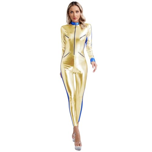 Linjinx Damen Astronaut Kostüm Raumfahrer Metallic Jumpsuit Langarm Overall mit Reißverschluss Raumanzug Halloween Einteiler Weltall Outfit Gold XXL Linjinx Damen Astronaut Kostüm Raumfahrer Metallic Jumpsuit Langarm Overall mit Reißverschluss Raumanzug Halloween Einteiler Weltall Outfit Gold XXL von Linjinx