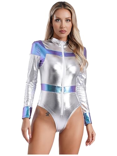 Linjinx Damen Astronauten Kostüm Langarm Bodysuit Metallisch Glänzend Jumpsuit Overall Leotard Spacegirl Kostüm Halloween Karneval Kostüm Silber XXL Linjinx Damen Astronauten Kostüm Langarm Bodysuit Metallisch Glänzend Jumpsuit Overall Leotard Spacegirl Kostüm Halloween Karneval Kostüm Silber XXL von Linjinx