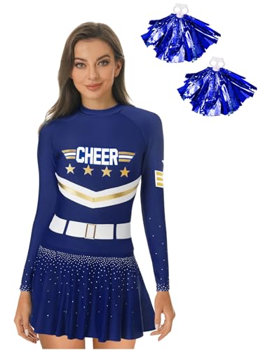 Linjinx Damen Cheer Leader Kostüm Langarm Kleid Patchwork Tanzkleid Slim Fit Partykleid mit Sicherheitsshorts Frauen Tanzkostüm B Navy blau L Linjinx Damen Cheer Leader Kostüm Langarm Kleid Patchwork Tanzkleid Slim Fit Partykleid mit Sicherheitsshorts Frauen Tanzkostüm B Navy blau L von Linjinx