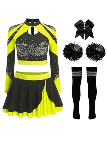 Linjinx Damen Cheerleading Kostüm 5tlg Metallic Obertiel mit Strass Slim Fit Faltenrock Frauen Modernen Tanzkostüm Fluoreszierendes Gelb B XXL Linjinx Damen Cheerleading Kostüm 5tlg Metallic Obertiel mit Strass Slim Fit Faltenrock Frauen Modernen Tanzkostüm Fluoreszierendes Gelb B XXL von Linjinx