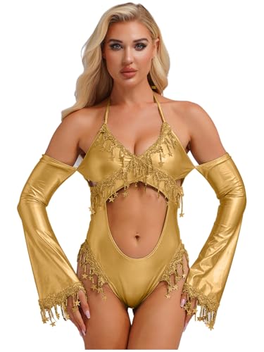 Linjinx Damen Glänzend Bodysuit Wetlook Bodys Rückfreier Jumpsuit Neckholder Einteiliger Cut-Outs Overall Nachtclub Outfit Gold XXL Linjinx Damen Glänzend Bodysuit Wetlook Bodys Rückfreier Jumpsuit Neckholder Einteiliger Cut-Outs Overall Nachtclub Outfit Gold XXL von Linjinx
