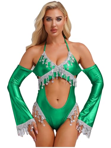 Linjinx Damen Glänzend Bodysuit Wetlook Bodys Rückfreier Jumpsuit Neckholder Einteiliger Cut-Outs Overall Nachtclub Outfit Grün M Linjinx Damen Glänzend Bodysuit Wetlook Bodys Rückfreier Jumpsuit Neckholder Einteiliger Cut-Outs Overall Nachtclub Outfit Grün M von Linjinx