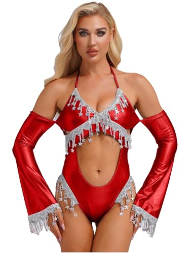 Linjinx Damen Glänzend Bodysuit Wetlook Bodys Rückfreier Jumpsuit Neckholder Einteiliger Cut-Outs Overall Nachtclub Outfit Rot XXL Linjinx Damen Glänzend Bodysuit Wetlook Bodys Rückfreier Jumpsuit Neckholder Einteiliger Cut-Outs Overall Nachtclub Outfit Rot XXL von Linjinx
