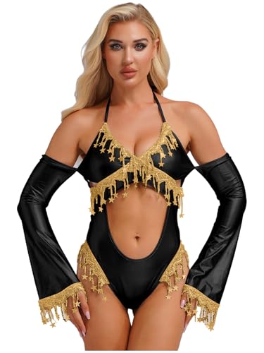 Linjinx Damen Glänzend Bodysuit Wetlook Bodys Rückfreier Jumpsuit Neckholder Einteiliger Cut-Outs Overall Nachtclub Outfit Schwarz 3XL Linjinx Damen Glänzend Bodysuit Wetlook Bodys Rückfreier Jumpsuit Neckholder Einteiliger Cut-Outs Overall Nachtclub Outfit Schwarz 3XL von Linjinx