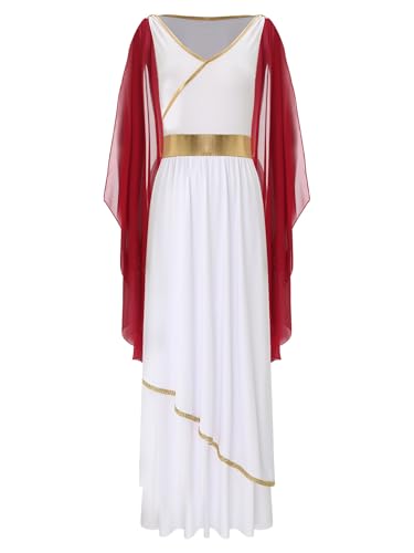 Linjinx Damen Griechische Göttin Kostüm V-Auschnitt Göttin Kleid Toga mit Chiffon Tuch im Schulter Römische Kleidung Halloween Karneval Fasching Kostüm Burgundy M von Linjinx