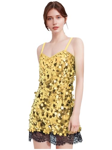 Linjinx Damen Metallic Kleid Slim Fit Partykleid Tube Club Cocktailkleid Rückenfrei Minikleid Spaghetti Trägerkleid Clubwear Gold XL Linjinx Damen Metallic Kleid Slim Fit Partykleid Tube Club Cocktailkleid Rückenfrei Minikleid Spaghetti Trägerkleid Clubwear Gold XL von Linjinx