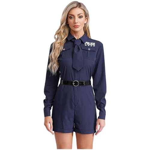 Linjinx Damen Polizei Kostüm Polizistin Bodysuit Langarm Jumpsuit Overall Shorty Einteiler Catsuit mit Gürtel Krawatte Halloween Cop Costume Navy blau M Linjinx Damen Polizei Kostüm Polizistin Bodysuit Langarm Jumpsuit Overall Shorty Einteiler Catsuit mit Gürtel Krawatte Halloween Cop Costume Navy blau M von Linjinx