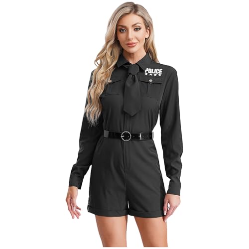 Linjinx Damen Polizei Kostüm Polizistin Bodysuit Langarm Jumpsuit Overall Shorty Einteiler Catsuit mit Gürtel Krawatte Halloween Cop Costume Schwarz 3XL Linjinx Damen Polizei Kostüm Polizistin Bodysuit Langarm Jumpsuit Overall Shorty Einteiler Catsuit mit Gürtel Krawatte Halloween Cop Costume Schwarz 3XL von Linjinx