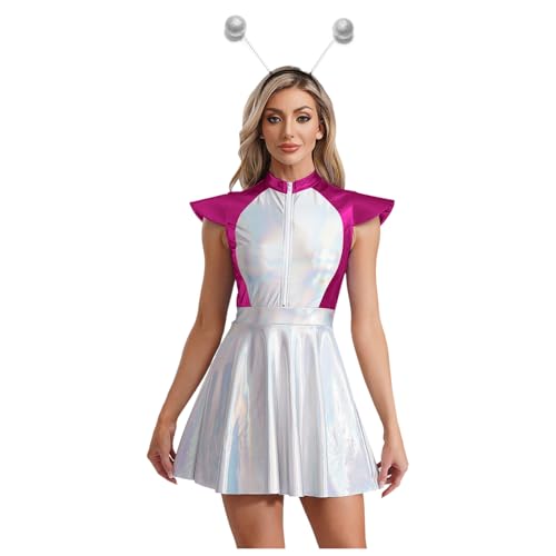 Linjinx Damen Space Girl Weltraum Kostüm Metallic Minikleid Holograpfisch A-Linien Partykleid mit Haarreifen Halloween Karneval Cosplay Outfits Hot Pink M Linjinx Damen Space Girl Weltraum Kostüm Metallic Minikleid Holograpfisch A-Linien Partykleid mit Haarreifen Halloween Karneval Cosplay Outfits Hot Pink M von Linjinx