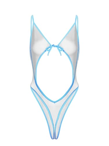 Linjinx Damen Transparent Body Ouvert Bodysuit Offener Schritt Stringbody V-Ausschnitt Unterwäsche Fruaen Neckholder Negligee Weiß S von Linjinx