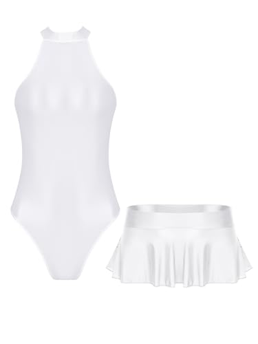Linjinx Damen Wetlook Bodysuit Kurz Einteiliger Overall Ärmellose Trikot mit Reißverschluss und Slim Fit Sitzenden Rock Für Club Raves Weiß XL Linjinx Damen Wetlook Bodysuit Kurz Einteiliger Overall Ärmellose Trikot mit Reißverschluss und Slim Fit Sitzenden Rock Für Club Raves Weiß XL von Linjinx