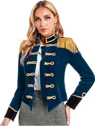 Linjinx Damen Zirkus Kostüm Jacke Ringmaster Samt Frack Jacke Fransen Langarm Zirkus Direktor Jacke Halloween Karneval Kostüm Dunkelblau L Linjinx Damen Zirkus Kostüm Jacke Ringmaster Samt Frack Jacke Fransen Langarm Zirkus Direktor Jacke Halloween Karneval Kostüm Dunkelblau L von Linjinx