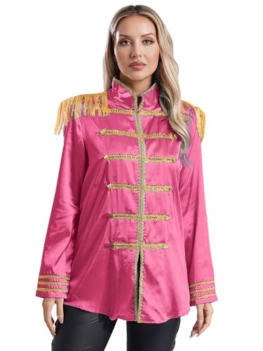 Linjinx Damen Zirkusdirektor Kostüm Jacke Langarm Frack Jacke Mantel Satin Jacke Ringmaster Kostüm Dompteur Kostüm Halloween Zirkus Kostüm Hot Pink M von Linjinx