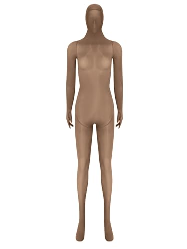 Linjinx Damen öl Glänzend Bodystocking Durchsichtig Jumpsuit Nylon Bodysuit mit Kopfmaske Frau Einteiler Strumpfhosen Clubwear Kaffee Einheitsgröße von Linjinx