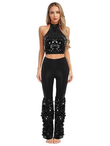 Linjinx Dicso Kostüm Damen 70er Jahre Hippe Outfit Ärmellos Pailletten Tanktops und Glitzer Ausgestellte Vintage Fasching Kostüm Schwarz XXL Linjinx Dicso Kostüm Damen 70er Jahre Hippe Outfit Ärmellos Pailletten Tanktops und Glitzer Ausgestellte Vintage Fasching Kostüm Schwarz XXL von Linjinx