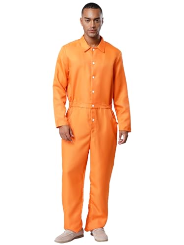 Linjinx Gefängnis Kostüm Herren Kostüm Häftling Gefangener Sträfling Prisoner Overall Jumpsuit für Erwachsener Faschingskostüme Orange S von Linjinx