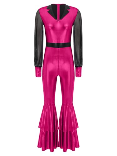 Linjinx Glitzer Jumpsuit Damen Metallic 70er Disco Kostüm Slim Fit Langarm Overall Ausgestellte Hohe Taille Ganzanzug Clubwear Hot Pink XL Linjinx Glitzer Jumpsuit Damen Metallic 70er Disco Kostüm Slim Fit Langarm Overall Ausgestellte Hohe Taille Ganzanzug Clubwear Hot Pink XL von Linjinx