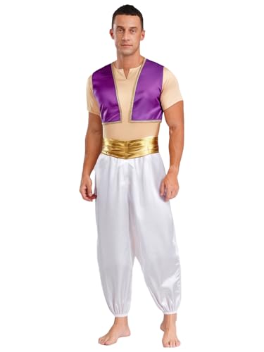 Linjinx Herren Arabischer Prinz Kostüm Kleid Weste Arabischer Gilet Ärmellos O+Pumphose+Kurzarm T-Shirt Halloween Fasching Party Outfits Lila M Linjinx Herren Arabischer Prinz Kostüm Kleid Weste Arabischer Gilet Ärmellos O+Pumphose+Kurzarm T-Shirt Halloween Fasching Party Outfits Lila M von Linjinx