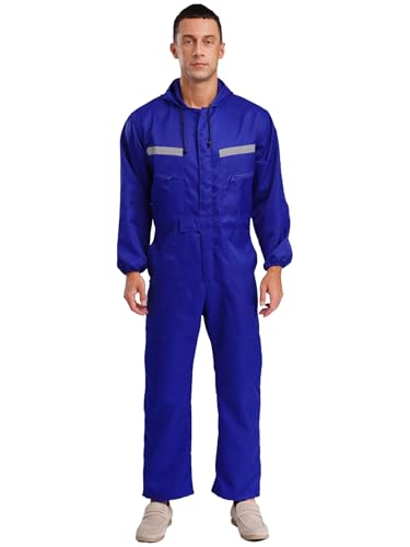 Linjinx Herren Arbeitskleidung Reflektierende Mechaniker Overalls Hohe Taillenumfang Jumpsuit mit Manschetten Schutzanzug Blau 4XL von Linjinx