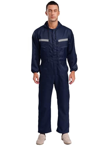 Linjinx Herren Arbeitskleidung Reflektierende Mechaniker Overalls Hohe Taillenumfang Jumpsuit mit Manschetten Schutzanzug Dunkelblau 3XL von Linjinx