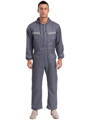 Linjinx Herren Arbeitskleidung Reflektierende Mechaniker Overalls Hohe Taillenumfang Jumpsuit mit Manschetten Schutzanzug Grau L von Linjinx