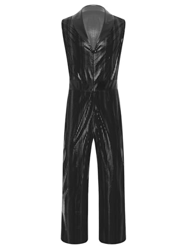 Linjinx Herren Disco Kostüm Ärmellos Slim Fit Jumpsuit Metallic Revers Bodysuit Hohe Taille Treggings Einteiliger Party Outfit Schwarz XXL Linjinx Herren Disco Kostüm Ärmellos Slim Fit Jumpsuit Metallic Revers Bodysuit Hohe Taille Treggings Einteiliger Party Outfit Schwarz XXL von Linjinx