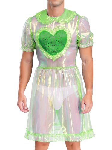 Linjinx Herren Durchsichtig Kleid Hoch Taillenumfang Glitzerndes Puffy Kleid mit Reißverschluss Hinten Crossdress Kostüm Grün 3XL Linjinx Herren Durchsichtig Kleid Hoch Taillenumfang Glitzerndes Puffy Kleid mit Reißverschluss Hinten Crossdress Kostüm Grün 3XL von Linjinx
