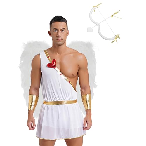 Linjinx Herren Griechischer Gott Römischer König Toga mit Flügel Pfeil und Bogen Glänzend Armstulpen One Shoulder Kleid Halloween Cosplay Outfits Weiß S Linjinx Herren Griechischer Gott Römischer König Toga mit Flügel Pfeil und Bogen Glänzend Armstulpen One Shoulder Kleid Halloween Cosplay Outfits Weiß S von Linjinx