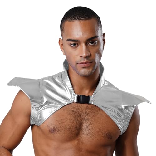 Linjinx Herren Metallic Glänzend Crop Top Schulterschutz Shirt Wetlook Crop Top Rüstung Schulterpanzer Lederrüstung Accessories für Halloween Clubwear Silber L Linjinx Herren Metallic Glänzend Crop Top Schulterschutz Shirt Wetlook Crop Top Rüstung Schulterpanzer Lederrüstung Accessories für Halloween Clubwear Silber L von Linjinx