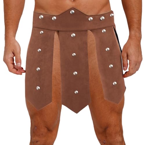 Linjinx Kilt Herren Leder Gladiator Rock Mittelalterliche Oberschenkelpanzer Taille Rüstung Söldner&Ritter Rock Rüstung Cosplay Clubwear Braun M von Linjinx