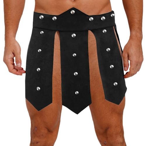 Linjinx Kilt Herren Leder Gladiator Rock Mittelalterliche Oberschenkelpanzer Taille Rüstung Söldner&Ritter Rock Rüstung Cosplay Clubwear Schwarz XXL von Linjinx