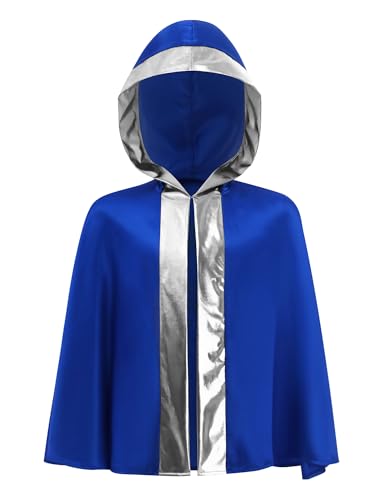 Linjinx Kinder Jungen Boxer Mantel Langarm-Box-Robe Umhang mit Kapuze Boxermantel Kapuzenumhang Cape Kickboxen Muay Thai Training Robe Blau Silber 122-128 von Linjinx