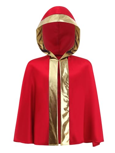 Linjinx Kinder Jungen Boxer Mantel Langarm-Box-Robe Umhang mit Kapuze Boxermantel Kapuzenumhang Cape Kickboxen Muay Thai Training Robe Rotgold 110-116 von Linjinx