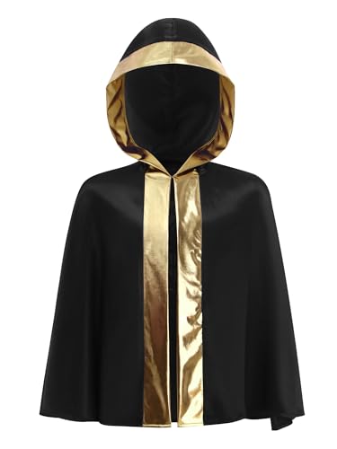 Linjinx Kinder Jungen Boxer Mantel Langarm-Box-Robe Umhang mit Kapuze Boxermantel Kapuzenumhang Cape Kickboxen Muay Thai Training Robe Schwarzes Gold 110-116 von Linjinx