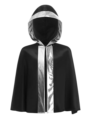 Linjinx Kinder Jungen Boxer Mantel Langarm-Box-Robe Umhang mit Kapuze Boxermantel Kapuzenumhang Cape Kickboxen Muay Thai Training Robe Schwarzes Silber 134-140 von Linjinx