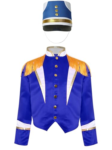 Linjinx Kinderkostüm Zirkusdirektor Zirkus Kostüm Jungen Mädchen Dompteur Ringmaster Jacke Langarm Blazer + Hut Faschingskostüme Blau A 170 von Linjinx