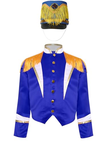 Linjinx Kinderkostüm Zirkusdirektor Zirkus Kostüm Jungen Mädchen Dompteur Ringmaster Jacke Langarm Blazer + Hut Faschingskostüme Blau B 170 von Linjinx