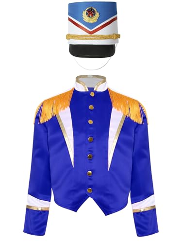 Linjinx Kinderkostüm Zirkusdirektor Zirkus Kostüm Jungen Mädchen Dompteur Ringmaster Jacke Langarm Blazer + Hut Faschingskostüme Blau C 122-128 von Linjinx