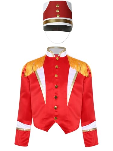 Linjinx Kinderkostüm Zirkusdirektor Zirkus Kostüm Jungen Mädchen Dompteur Ringmaster Jacke Langarm Blazer + Hut Faschingskostüme Rot A 122-128 von Linjinx
