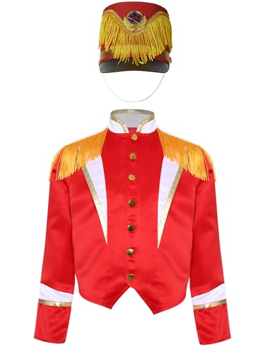 Linjinx Kinderkostüm Zirkusdirektor Zirkus Kostüm Jungen Mädchen Dompteur Ringmaster Jacke Langarm Blazer + Hut Faschingskostüme Rot B 146-152 von Linjinx