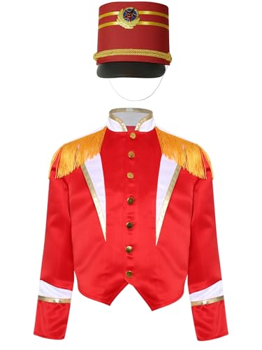 Linjinx Kinderkostüm Zirkusdirektor Zirkus Kostüm Jungen Mädchen Dompteur Ringmaster Jacke Langarm Blazer + Hut Faschingskostüme Rot C 170 von Linjinx