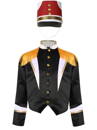 Linjinx Kinderkostüm Zirkusdirektor Zirkus Kostüm Jungen Mädchen Dompteur Ringmaster Jacke Langarm Blazer + Hut Faschingskostüme Schwarz Rot 158-164 von Linjinx