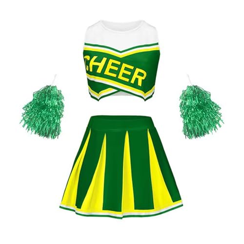 Linjinx Mädchen Cheer Leader Kostüm Cheerleading Sport Crop Top und Faltenrock Schulmädchen Tanz Outfit mit Glitzer Tanzblumen Grün 128-134 Linjinx Mädchen Cheer Leader Kostüm Cheerleading Sport Crop Top und Faltenrock Schulmädchen Tanz Outfit mit Glitzer Tanzblumen Grün 128-134 von Linjinx