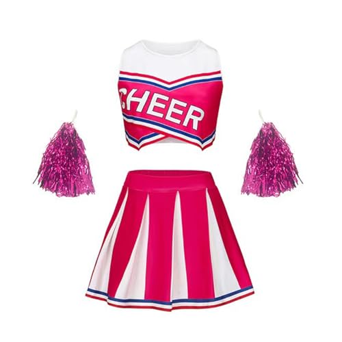 Linjinx Mädchen Cheer Leader Kostüm Cheerleading Sport Crop Top und Faltenrock Schulmädchen Tanz Outfit mit Glitzer Tanzblumen Hot Pink 128-134 Linjinx Mädchen Cheer Leader Kostüm Cheerleading Sport Crop Top und Faltenrock Schulmädchen Tanz Outfit mit Glitzer Tanzblumen Hot Pink 128-134 von Linjinx