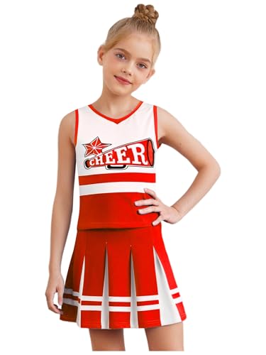 Linjinx Mädchen Cheer Leader Kostüm Kinder Cheer Outfit Ärmellos Crop Top mit Minirock Cheerleadingkleid für Karneval Halloween Fasching Mottoparty von Linjinx
