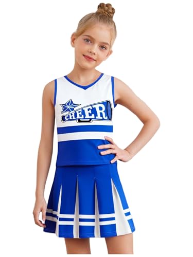 Linjinx Mädchen Cheer Leader Kostüm Kinder Cheer Outfit Ärmellos Crop Top mit Minirock Cheerleadingkleid für Karneval Halloween Fasching Mottoparty von Linjinx
