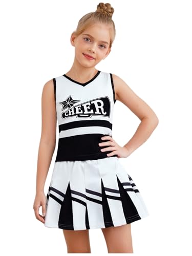 Linjinx Mädchen Cheer Leader Kostüm Kinder Cheer Outfit Ärmellos Crop Top mit Minirock Cheerleadingkleid für Karneval Halloween Fasching Mottoparty von Linjinx