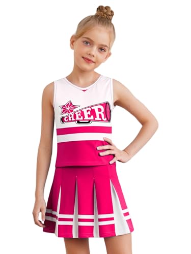 Linjinx Mädchen Cheer Leader Kostüm Kinder Cheer Outfit Ärmellos Crop Top mit Minirock Cheerleadingkleid für Karneval Halloween Fasching Mottoparty von Linjinx