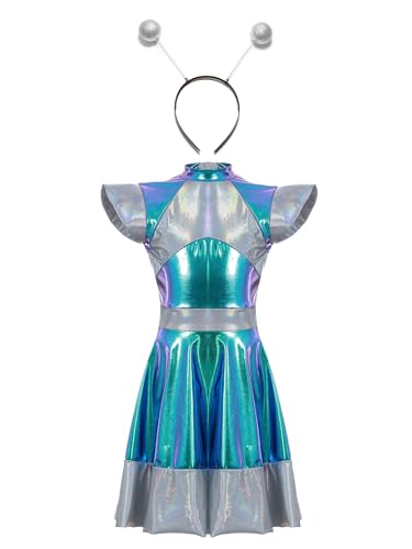 Linjinx Mädchen Space Girl Weltraum Kostüm Metallic Minikleid Holograpfisch A-Linien Partykleid mit Haarreifen Halloween Karneval Bühne Outfits Silber 146-152 Linjinx Mädchen Space Girl Weltraum Kostüm Metallic Minikleid Holograpfisch A-Linien Partykleid mit Haarreifen Halloween Karneval Bühne Outfits Silber 146-152 von Linjinx